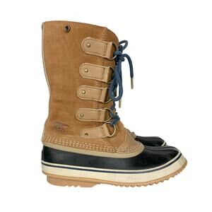 Sorel Joan of Arctic Suede Snow Boots Brown Tall Lace Up NO FELT LINER Size 8